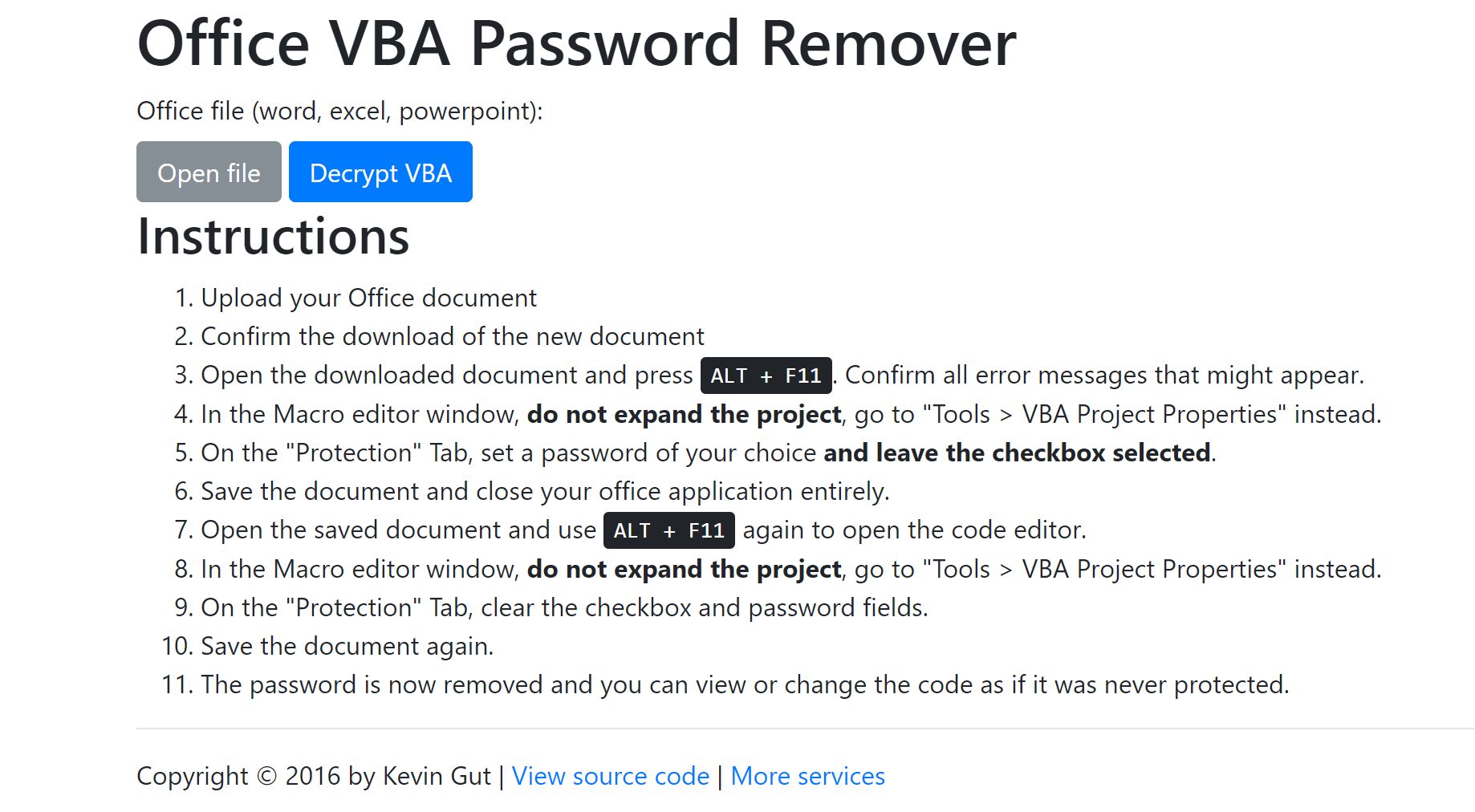 Xóa mật khẩu VBA Office trực tuyến