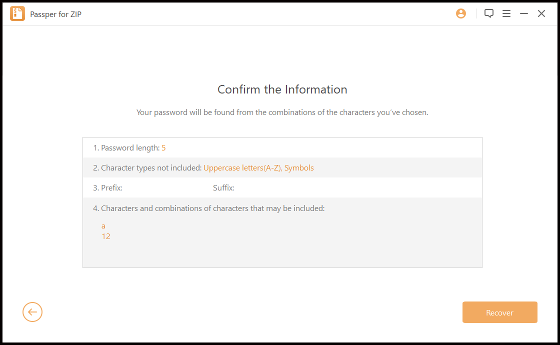 Confirm the Information in Passper for ZIP to Crack and Break ZIP Password