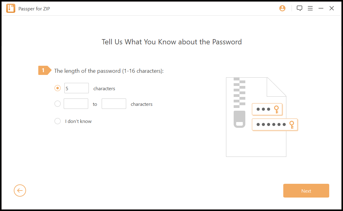 ZIP 마스크 공격을 위한 Passper 길이 입력