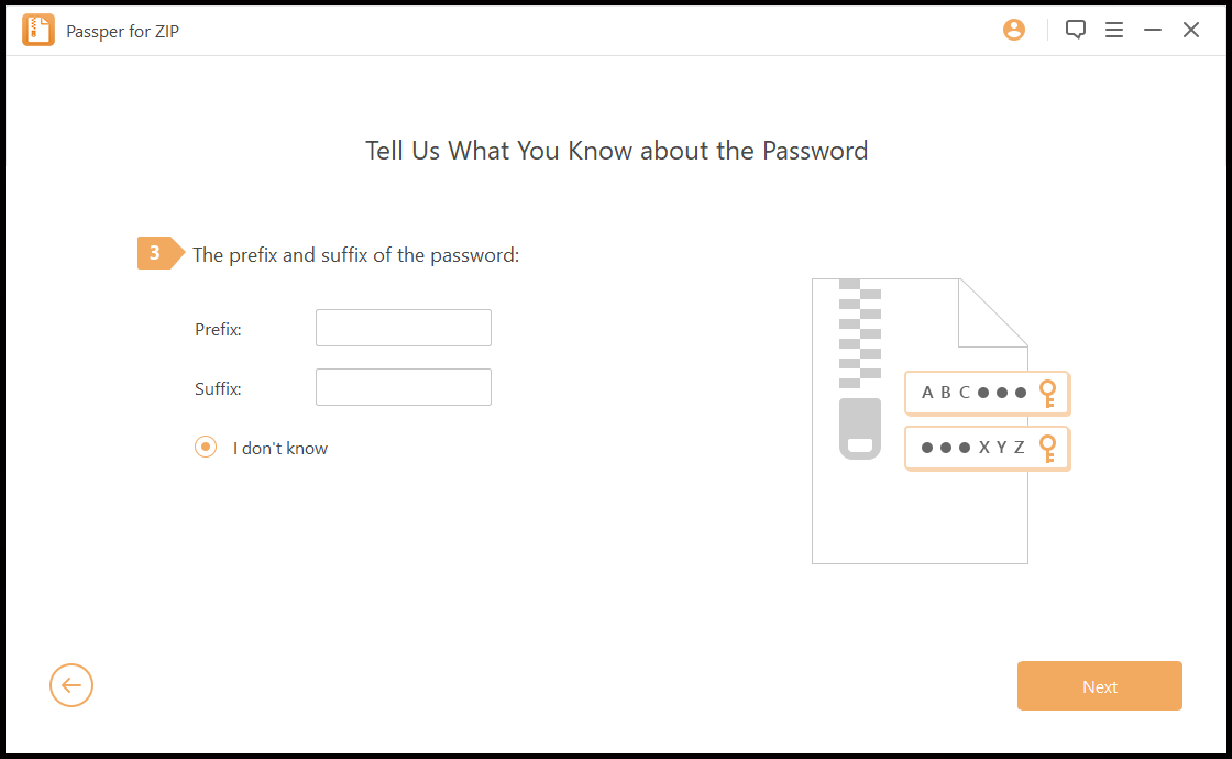 Inserisci il prefisso e il suffisso della password ZIP