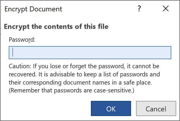 Enter Password to Encrypt Word Document